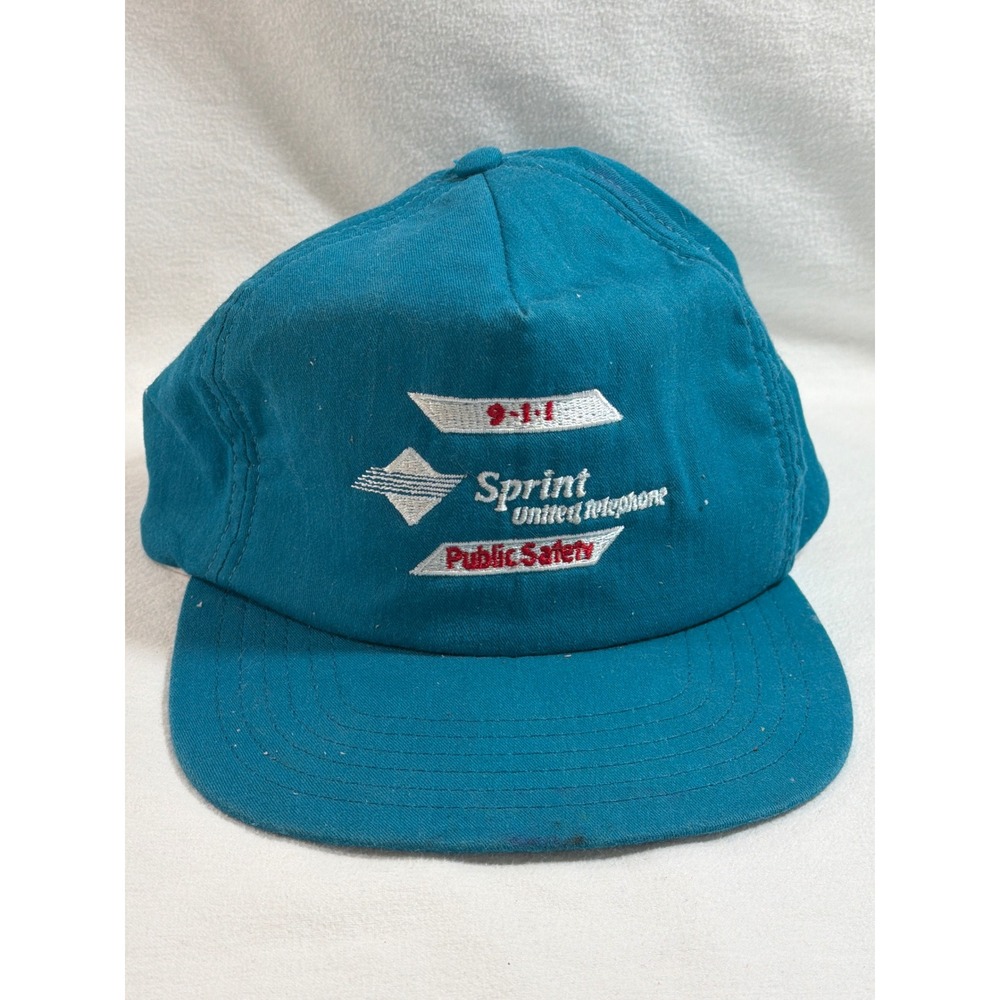 Vintage Sprint United Telephone Public Safety 911 Hat Teal Made in USA Strapback